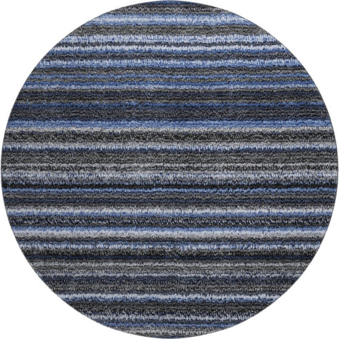 8' Blue And Gray Striped Washable Round Rug With UV Protection