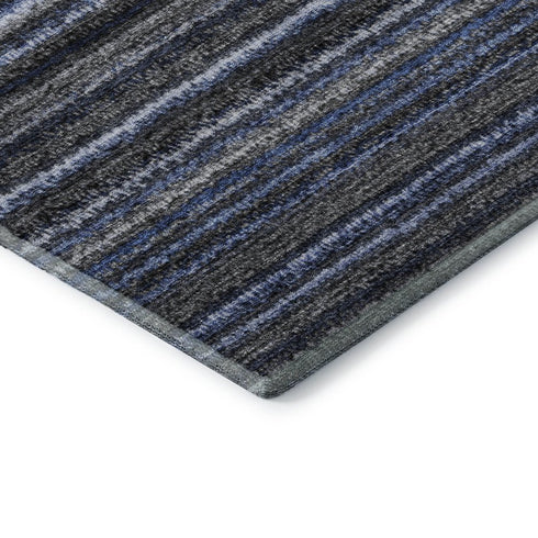 8' Blue And Gray Striped Washable Round Rug With UV Protection