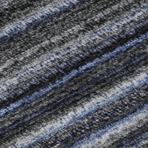 8' Blue And Gray Striped Washable Round Rug With UV Protection