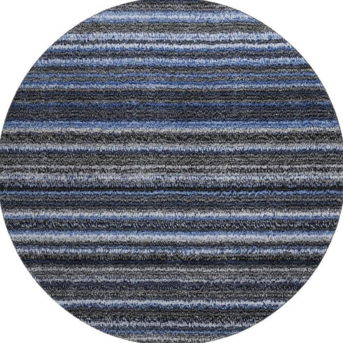 8' Blue And Gray Striped Washable Round Rug With UV Protection