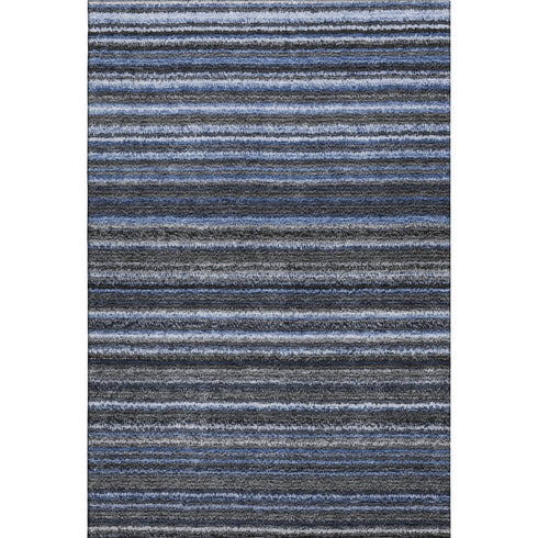 8' X 10' Blue And Gray Striped Washable Area Rug With UV Protection