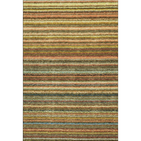 5' X 8' Coral Green And Blue Striped Washable Area Rug With UV Protection