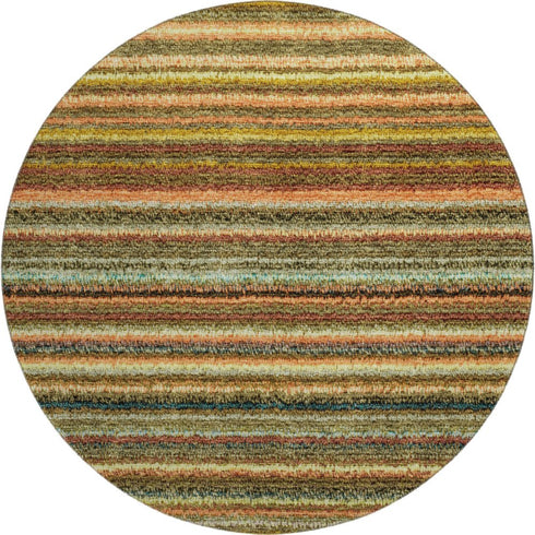 8' Coral Green And Blue Striped Washable Round Rug With UV Protection