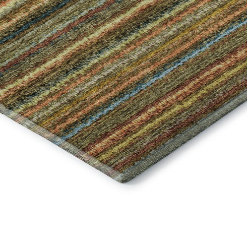 8' Coral Green And Blue Striped Washable Round Rug With UV Protection