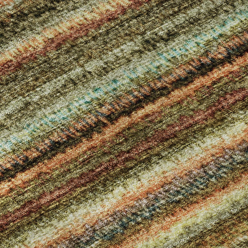8' Coral Green And Blue Striped Washable Round Rug With UV Protection