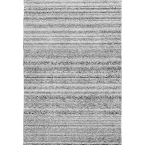 5' X 8' Gray And Silver Striped Washable Area Rug With UV Protection