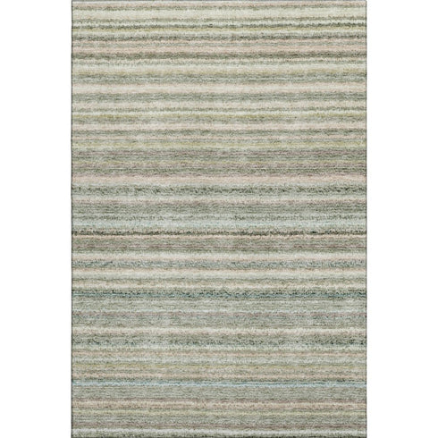 5' X 8' Sage And Ivory Striped Washable Area Rug With UV Protection