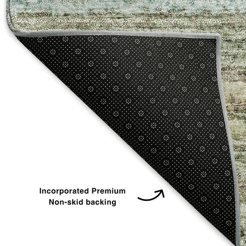 5' X 8' Sage And Ivory Striped Washable Area Rug With UV Protection