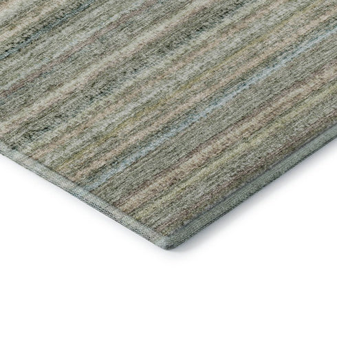 5' X 8' Sage And Ivory Striped Washable Area Rug With UV Protection