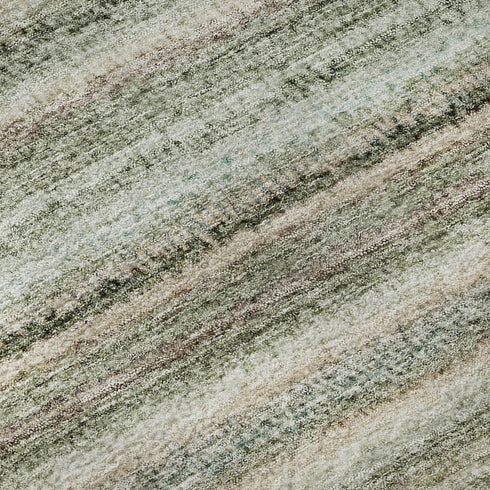 5' X 8' Sage And Ivory Striped Washable Area Rug With UV Protection