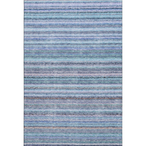 5' X 8' Sky Blue And Gray Striped Washable Area Rug With UV Protection