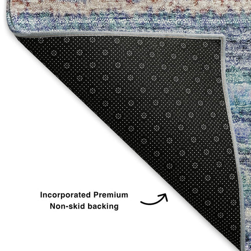 5' X 8' Sky Blue And Gray Striped Washable Area Rug With UV Protection