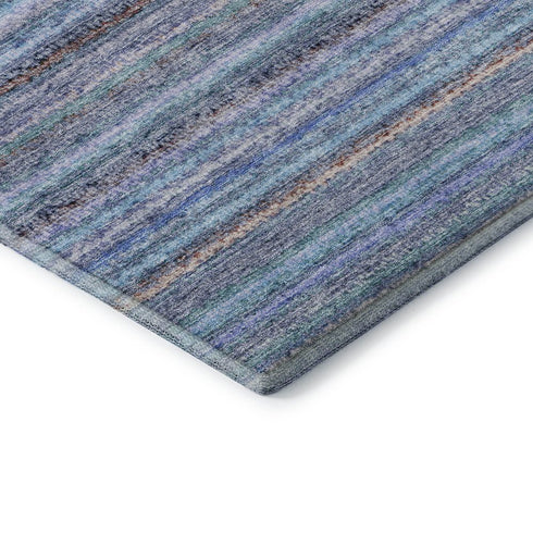 5' X 8' Sky Blue And Gray Striped Washable Area Rug With UV Protection