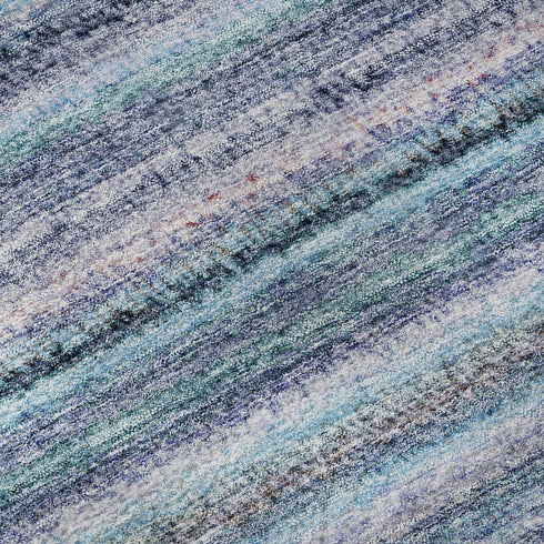 5' X 8' Sky Blue And Gray Striped Washable Area Rug With UV Protection