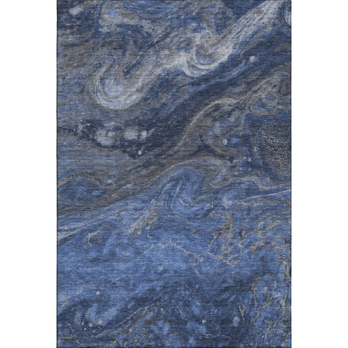 5' X 8' Blue Gray And Ivory Abstract Washable Area Rug With UV Protection