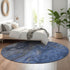 8' Blue Gray And Ivory Abstract Washable Round Rug With UV Protection