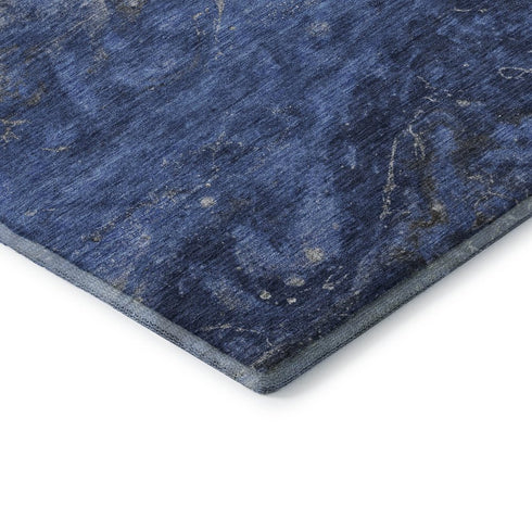 8' Blue Gray And Ivory Abstract Washable Round Rug With UV Protection