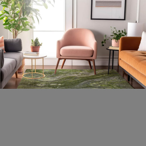 8' X 10' Green Gray And Ivory Abstract Washable Area Rug With UV Protection
