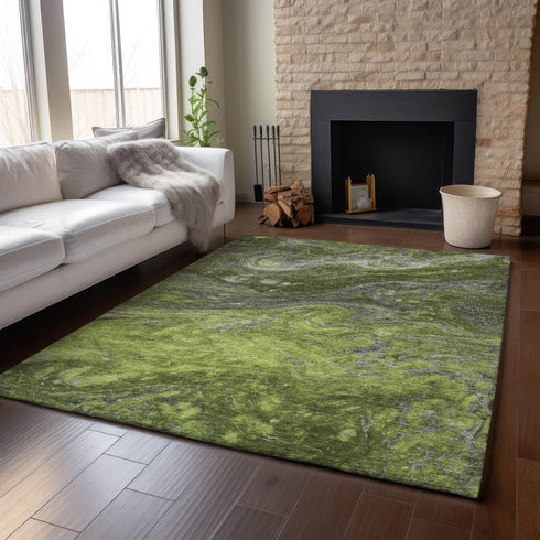 8' X 10' Green Gray And Ivory Abstract Washable Area Rug With UV Protection
