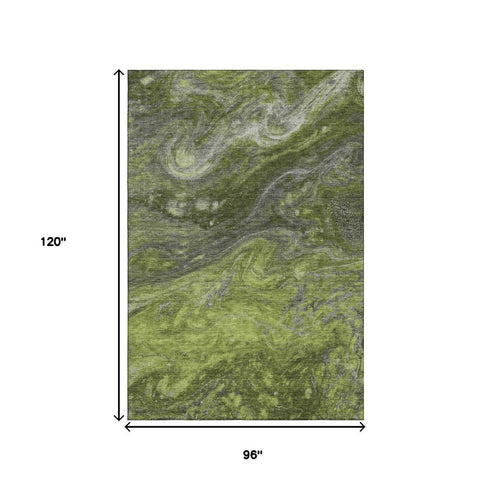 8' X 10' Green Gray And Ivory Abstract Washable Area Rug With UV Protection