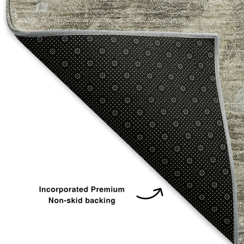 5' X 8' Taupe Gray And Ivory Abstract Washable Area Rug With UV Protection