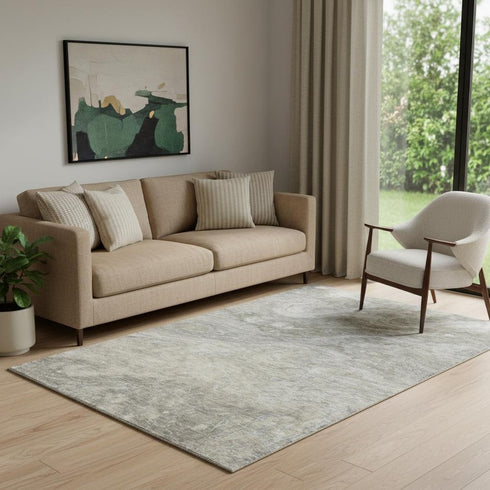 5' X 8' Taupe Gray And Ivory Abstract Washable Area Rug With UV Protection