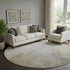 8' Taupe And Ivory Abstract Washable Round Rug With UV Protection