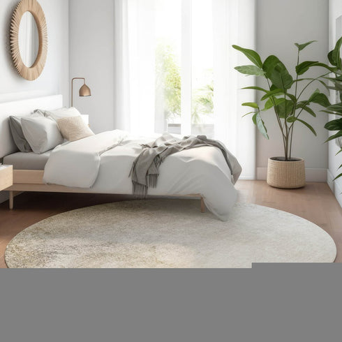 8' Taupe And Ivory Abstract Washable Round Rug With UV Protection