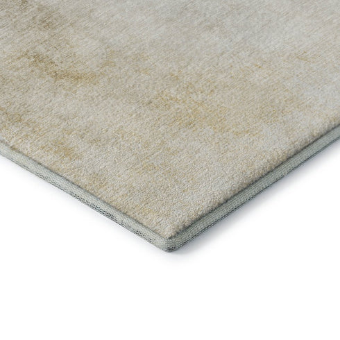 8' Taupe And Ivory Abstract Washable Round Rug With UV Protection