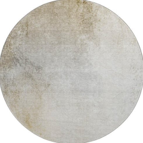 8' Taupe And Ivory Abstract Washable Round Rug With UV Protection