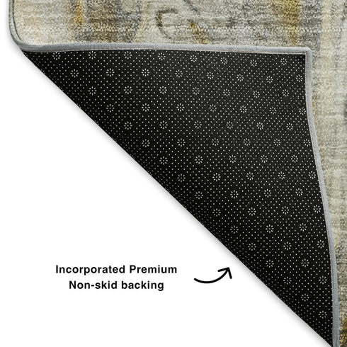 5' X 8' Brown Gray And Ivory Abstract Washable Area Rug With UV Protection