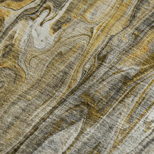 5' X 8' Brown Gray And Ivory Abstract Washable Area Rug With UV Protection