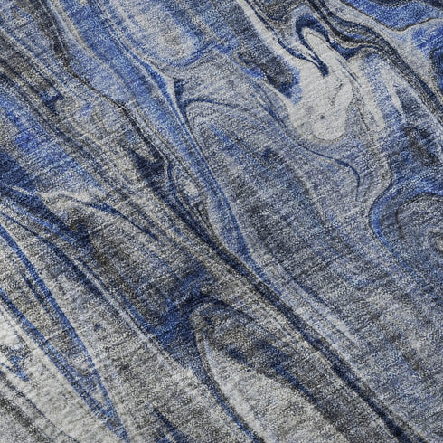 5' X 8' Blue Gray And Ivory Abstract Washable Area Rug With UV Protection