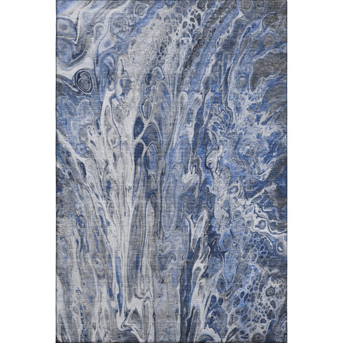 5' X 8' Blue Gray And Ivory Abstract Washable Area Rug With UV Protection
