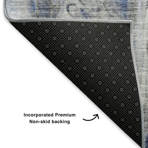 5' X 8' Blue Gray And Ivory Abstract Washable Area Rug With UV Protection