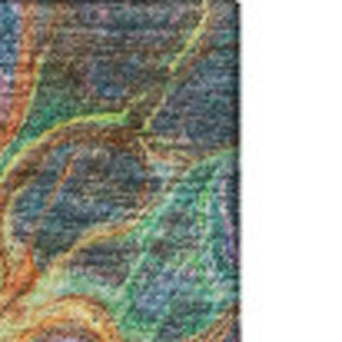 5' X 8' Green Gold And Teal Abstract Washable Area Rug With UV Protection
