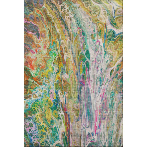 5' X 8' Green Gold And Teal Abstract Washable Area Rug With UV Protection