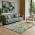 5' X 8' Green Gold And Teal Abstract Washable Area Rug With UV Protection