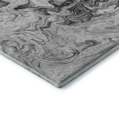 5' X 8' Gray And Ivory Abstract Washable Area Rug With UV Protection