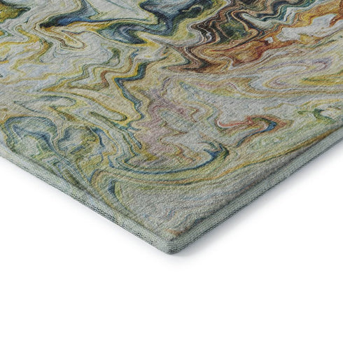 8' X 10' Ivory Yellow And Blue Abstract Washable Area Rug With UV Protection