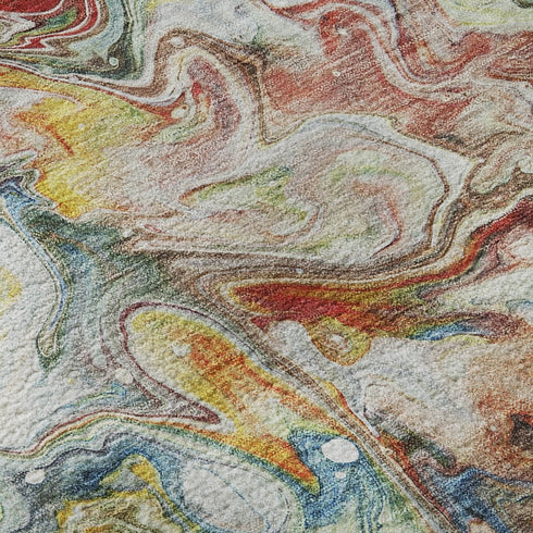 8' X 10' Ivory Yellow And Blue Abstract Washable Area Rug With UV Protection