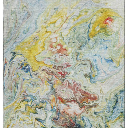 8' X 10' Ivory Yellow And Blue Abstract Washable Area Rug With UV Protection