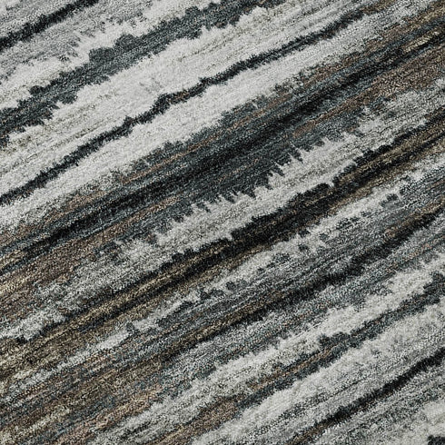 5' X 8' Brown Gray And Ivory Striped Washable Area Rug With UV Protection