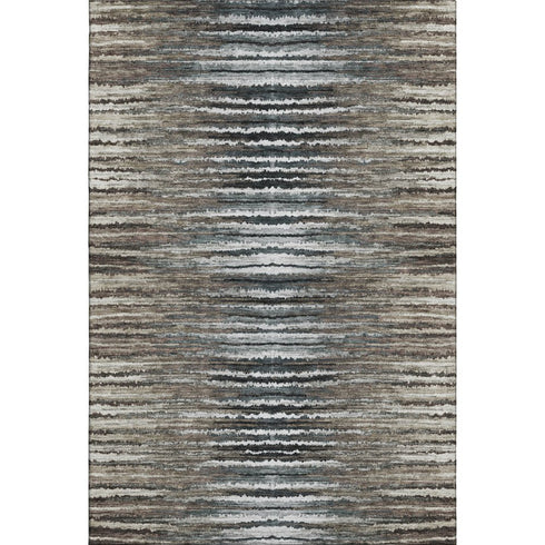 5' X 8' Brown Gray And Ivory Striped Washable Area Rug With UV Protection