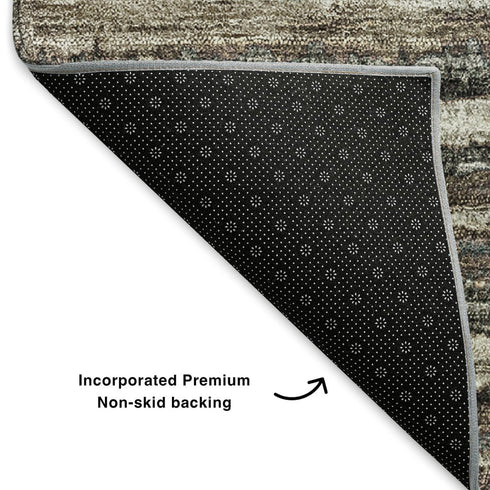 5' X 8' Brown Gray And Ivory Striped Washable Area Rug With UV Protection