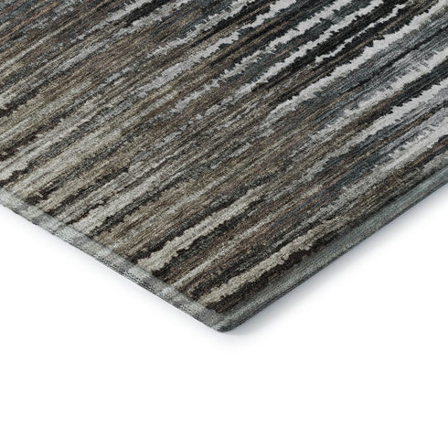 5' X 8' Brown Gray And Ivory Striped Washable Area Rug With UV Protection