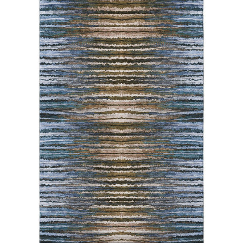 5' X 8' Blue Brown And Gray Striped Washable Area Rug With UV Protection