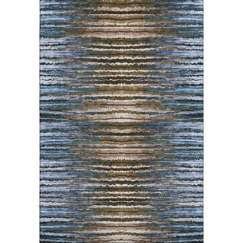 5' X 8' Blue Brown And Gray Striped Washable Area Rug With UV Protection