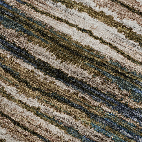 5' X 8' Blue Brown And Gray Striped Washable Area Rug With UV Protection
