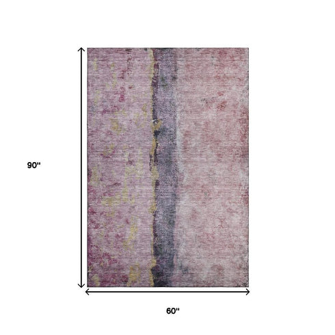 5' X 8' Blush Gray And Ivory Abstract Washable Area Rug With UV Protection